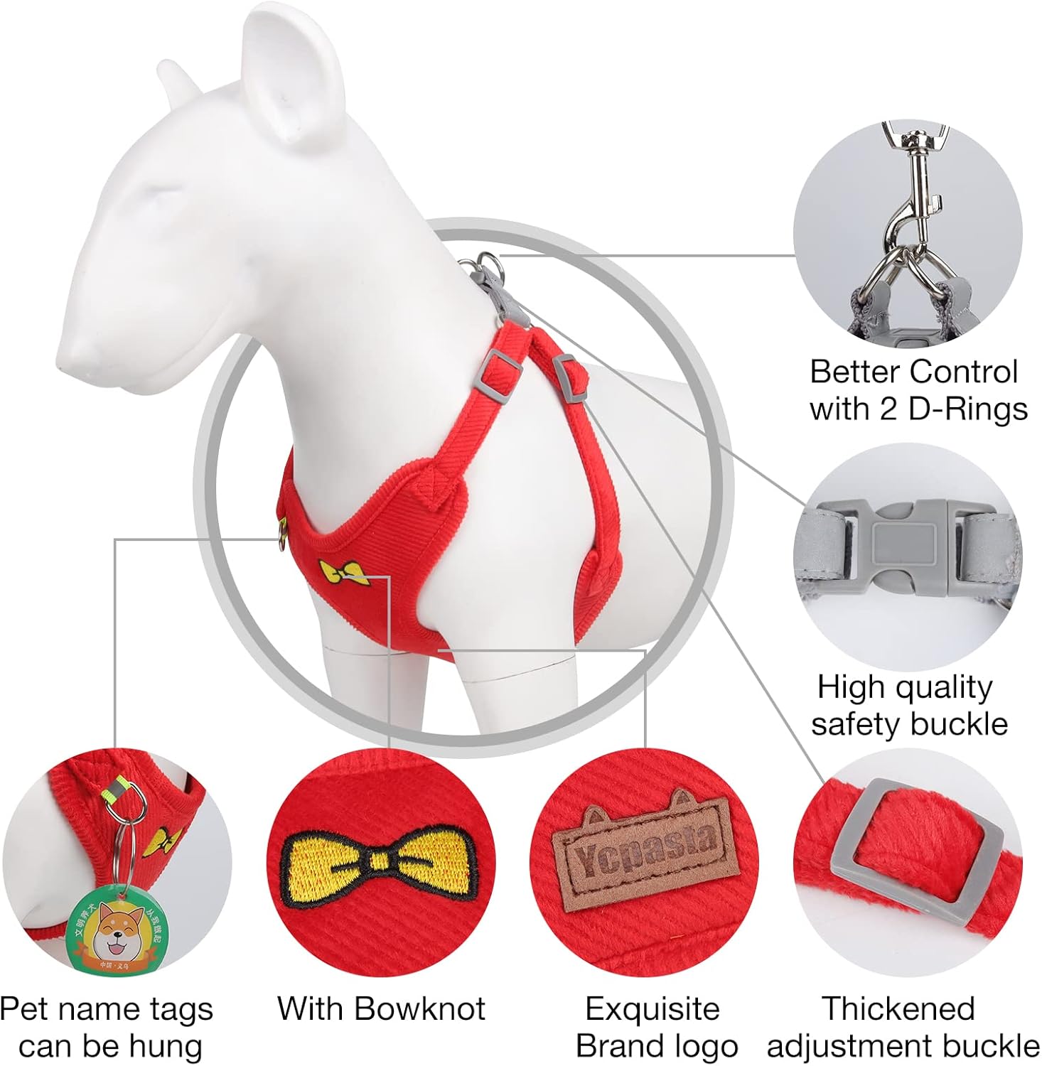 Ycpasta – Arnés para perro para perros pequeños, cómodo y suave, con diseño reflectante ajustable, arnés para perro sin tirones para caminar,