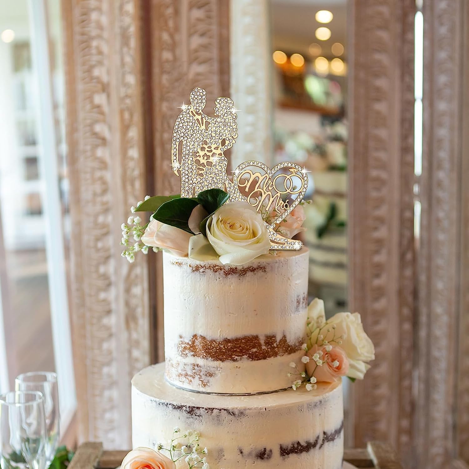 Mr and Mrs – Decoración para tarta de boda, aleación de cristal brillante, diamantes de imitación para novia y novio, corazón de amor, para boda,