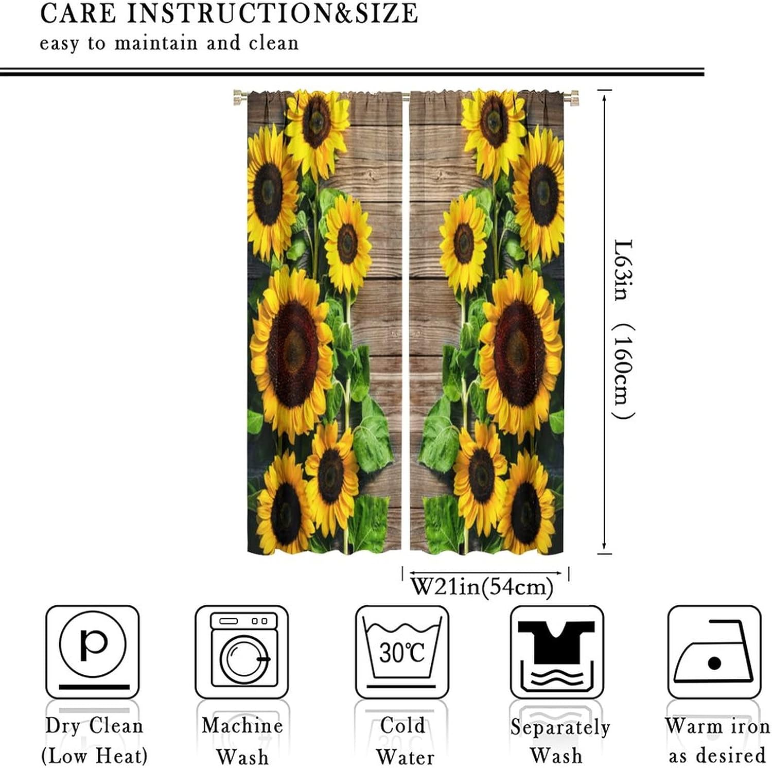 Cortinas de cocina con diseño de girasol, estampado 3D, con bolsillo para barra, para dormitorio, sala de estar, cafetería, tela de poliéster, juego