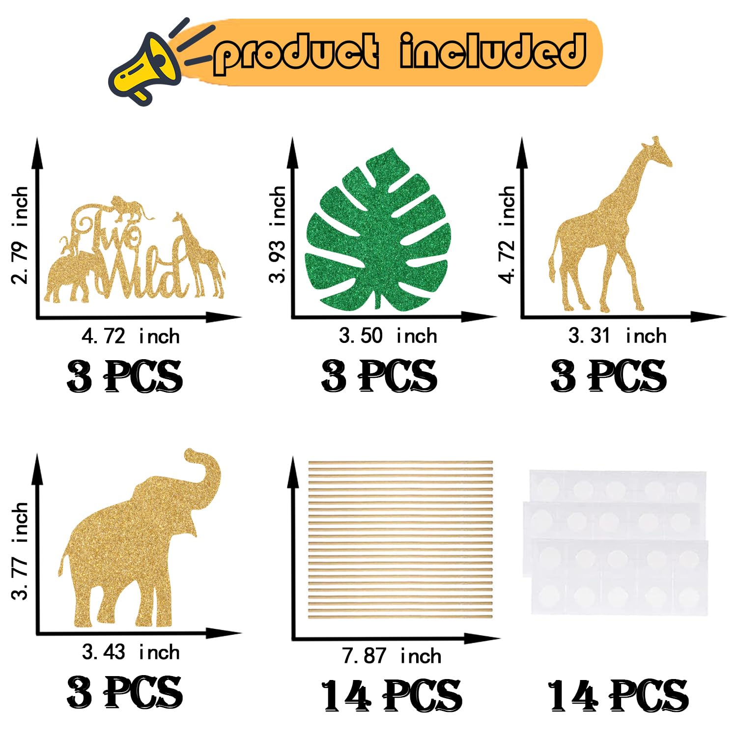 Wild Two Centerpiece Sticks,Happy 2nd Birthday Decoration,Jungle Safari Animal Zoo Themed Baby ShowerSecond Anniversary Party Table Toppers Supplies