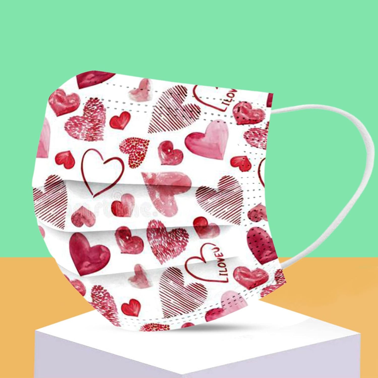 Paquete de 50 mascarillas desechables de San Valentín para adultos, con estampado de corazón, desechables, para adultos, vacaciones, parejas,