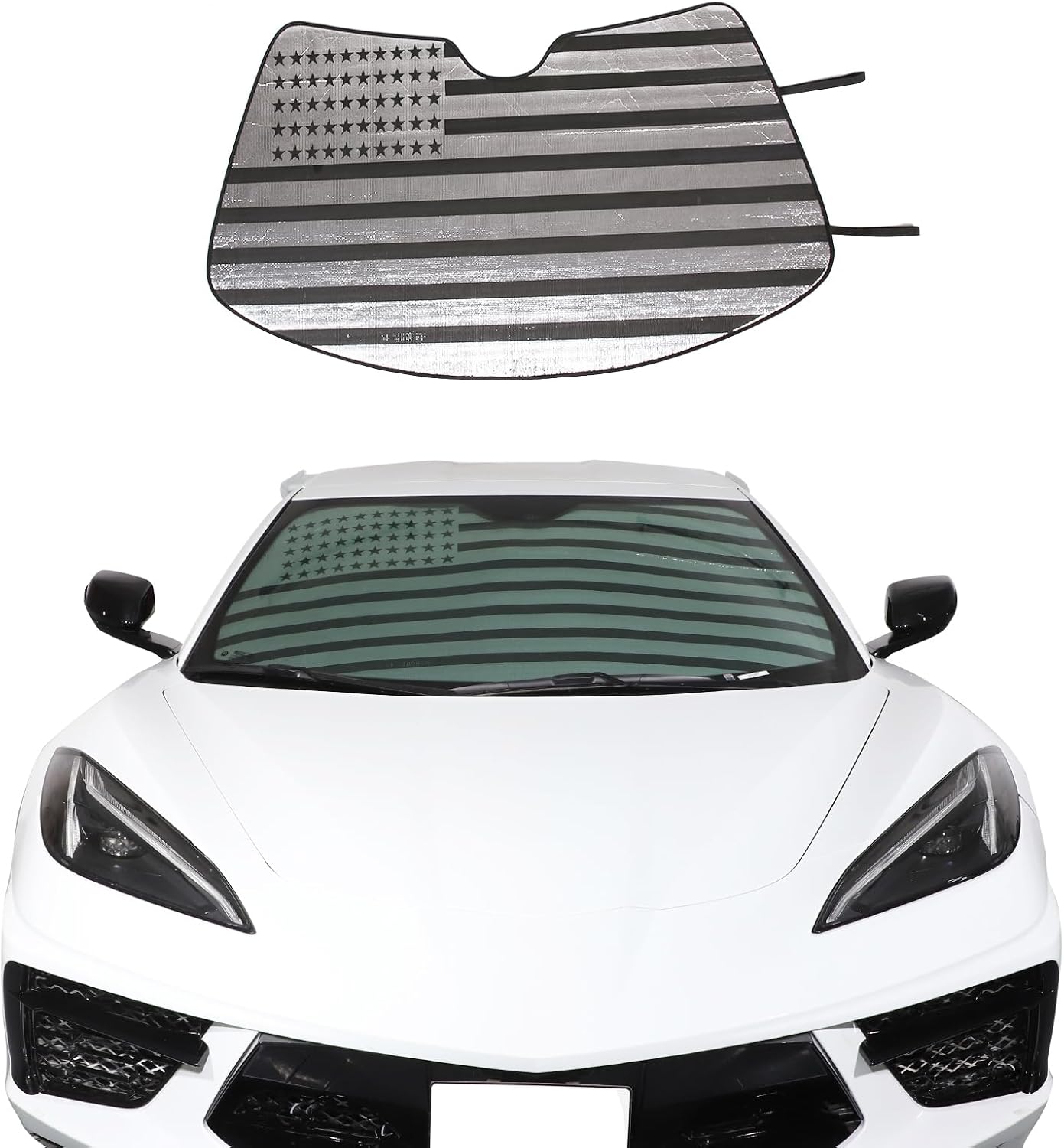 Parasol para parabrisas compatible con Chevrolet Corvette C8 2020-2023, parasol plegable para ventana delantera, viseras de protección solar