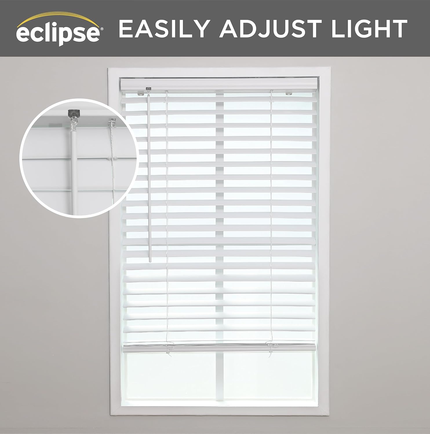 Eclipse Persianas de vinilo de alta calidad de 2 pulgadas para filtrar la luz y privacidad, persianas duraderas de oscurecimiento de habitación para