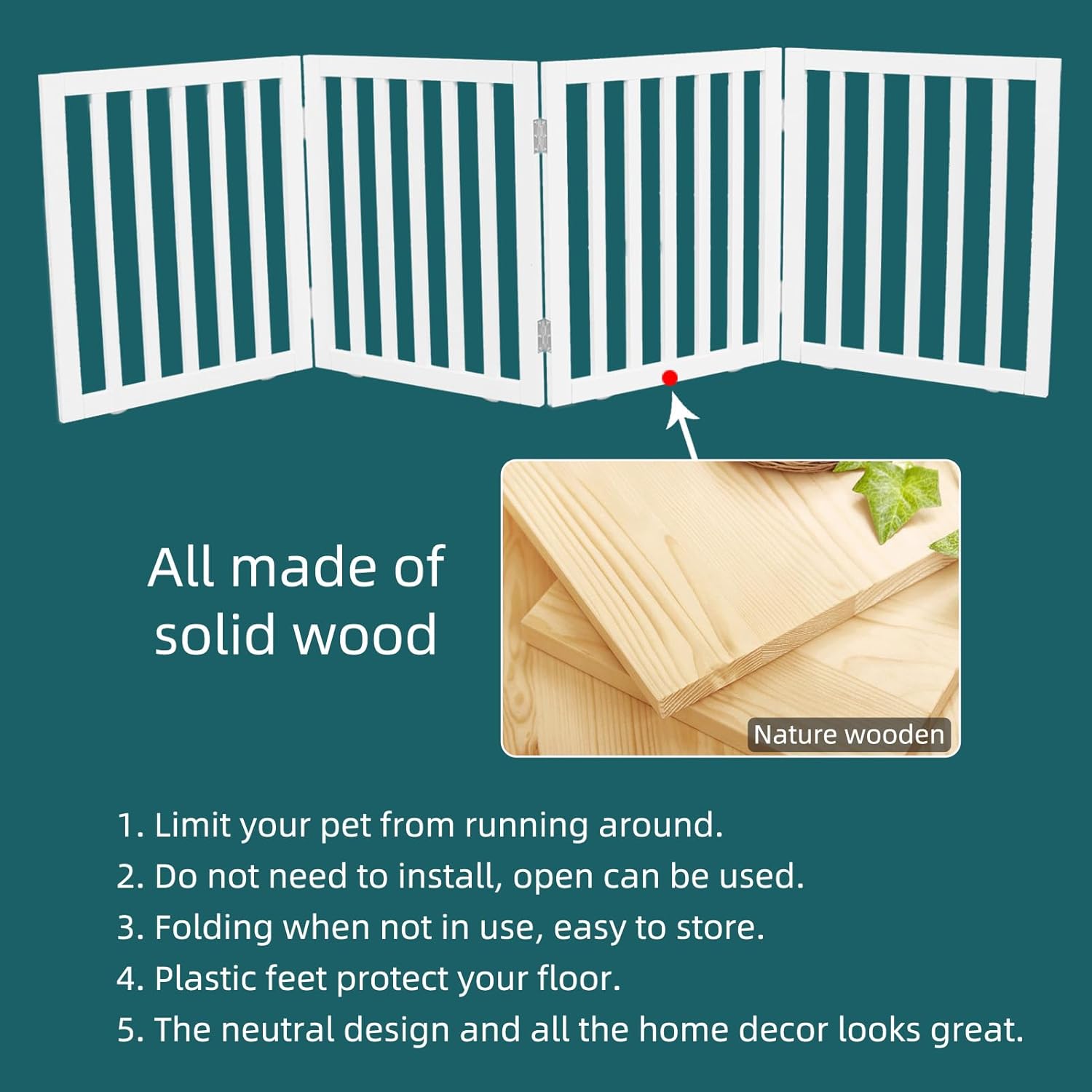 Puerta plegable independiente para perros para casa, puerta de madera extra ancha para cachorros, escaleras para perros, puertas altas para