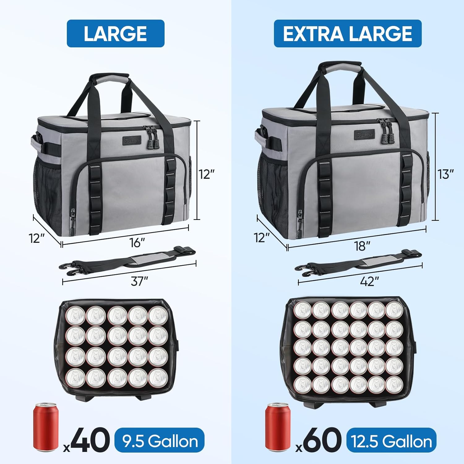 BALEINE Bolsa térmica suave extragrande, enfriador portátil a prueba de fugas, volumen de 4060 latas para playa, camping, kayak, viajes y viajes por