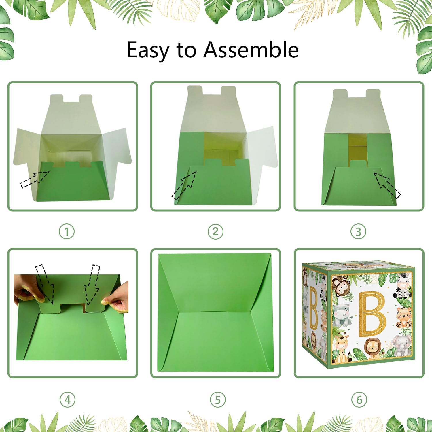 Safari Jungle – Decoraciones para baby shower, cajas de bebé con letras, 4 piezas de animales verdes grandes para niños, cajas de baby shower,
