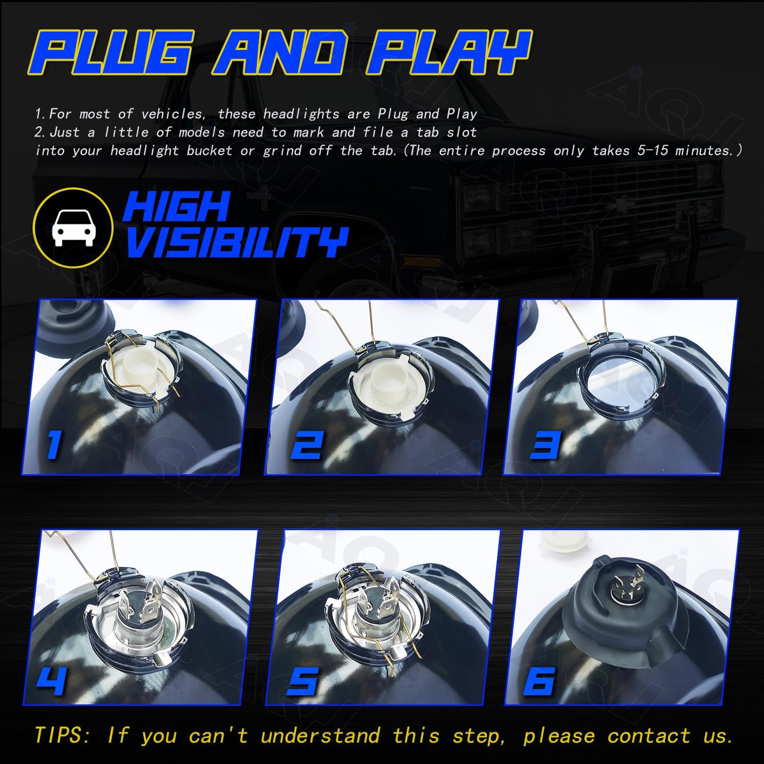 12 faros delanteros LED Hi-Lo de 4 x 6 para Chevy C10 Pickup 1981-87 Ford Mustang, lente de vidrio estilo OEM compatible con H49003 HID LED halógeno