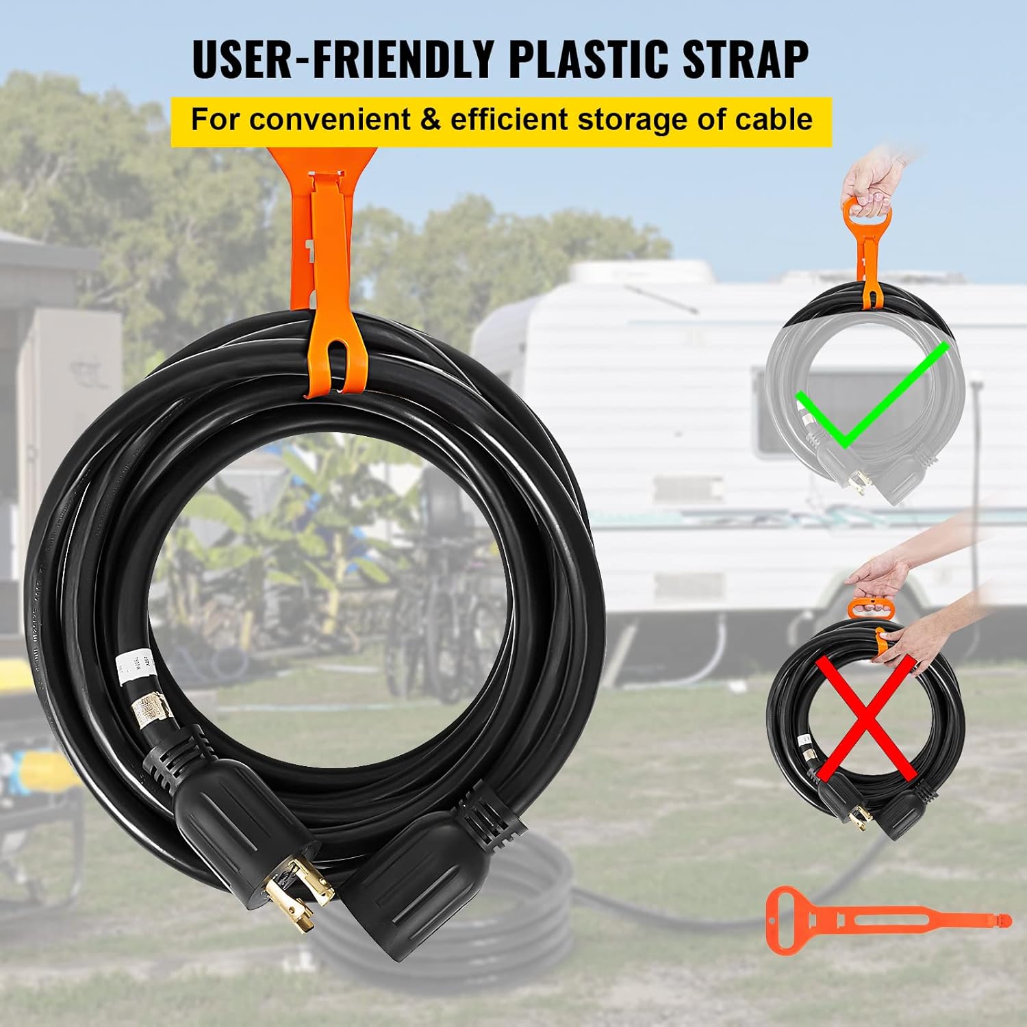 VEVOR Cable de extensión para generador de 50 pies y 30 amperios SJTW 10 AWG, 4 clavijas, NEMA L14-30P 125250V, cable de alimentación de generador