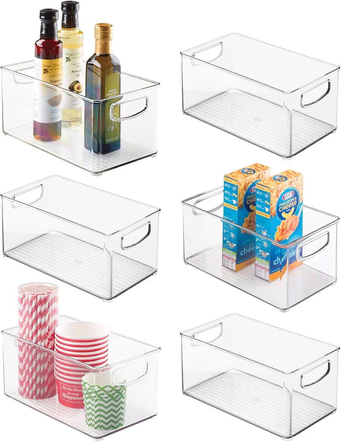 mDesign Organizador de cocina de plástico, contenedor de almacenamiento con asas para despensa, armario, armario, neveracongelador, estantes,