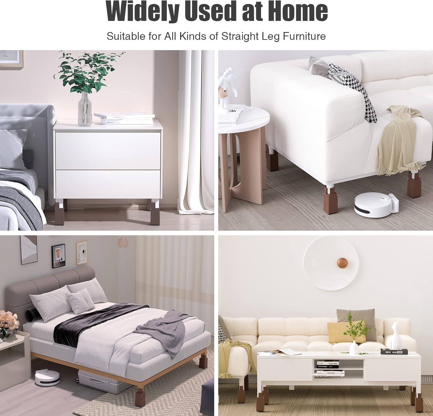 Elevadores de cama ajustables, paquete de 4 con abrazadera de tornillo. Elevadores de silla de escritorio de mesa. Elevadores de cama de 4 pulgadas