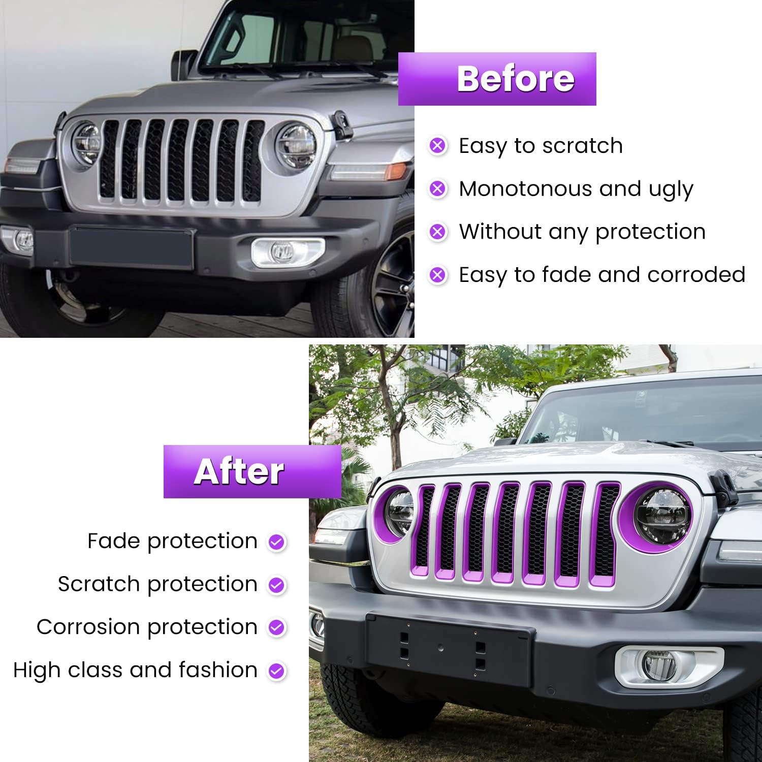 Insertos de malla frontal y cubierta de faros delanteros para Jeep Wrangler JL JLU Unlimited SportSports 2018-2023, accesorios exteriores con clip,