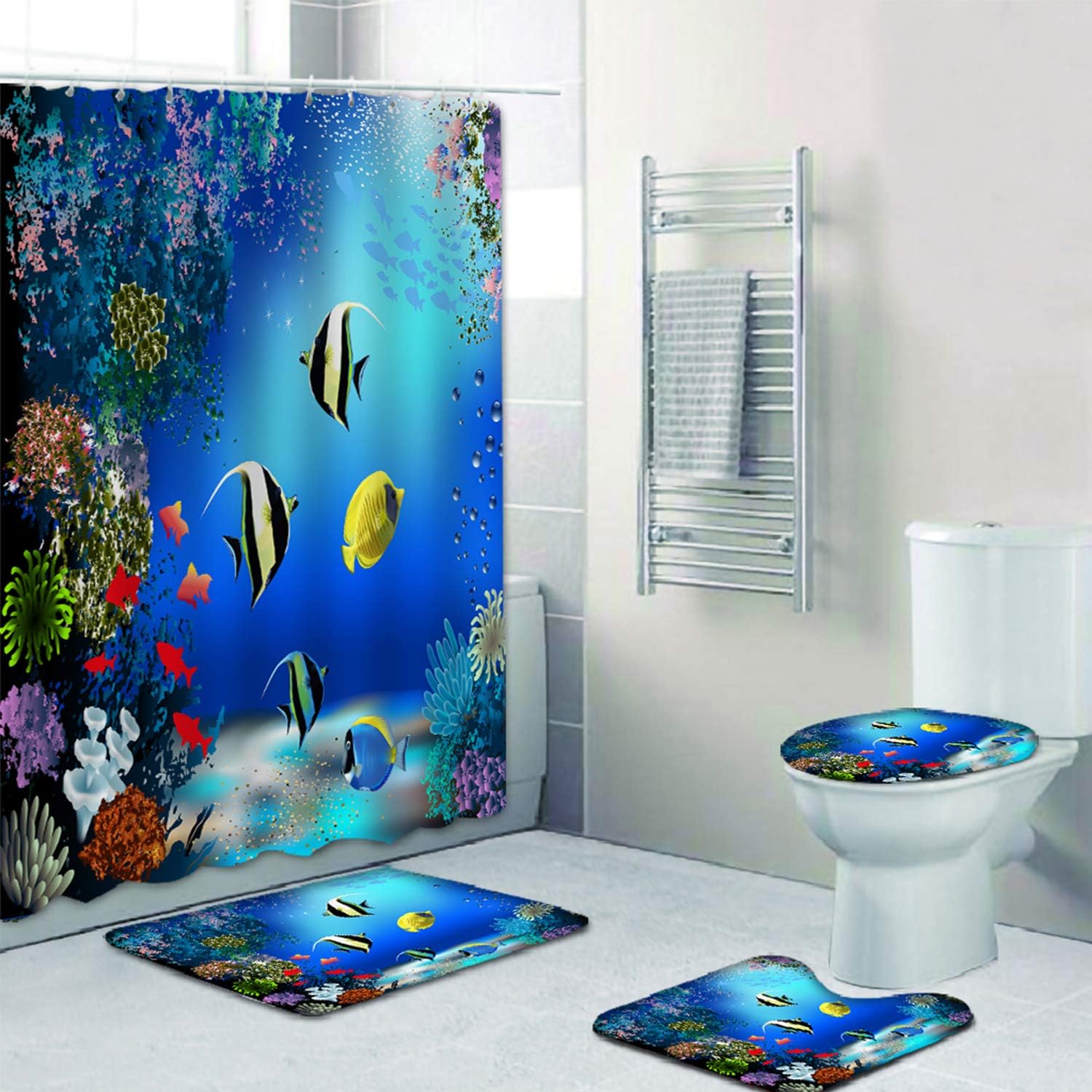 RLHHUG Sea World – Juego de cortinas de ducha con alfombras, cortinas de plástico de 72 x 72 pulgadas para decoración de baño, cortinas decorativas