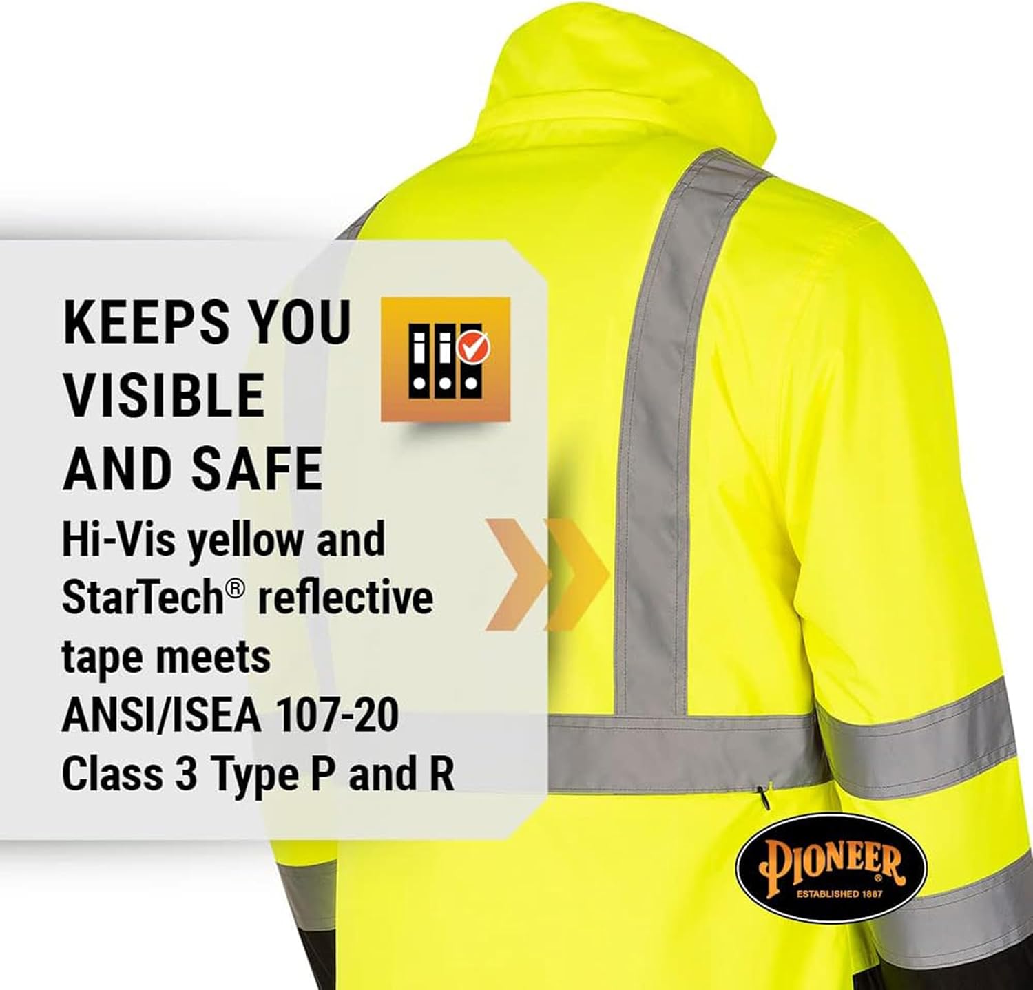 Pioneer Chaqueta de seguridad reversible – Chaqueta impermeable transpirable para hombre y mujer – Amarillo de alta visibilidad – Cinta reflectante