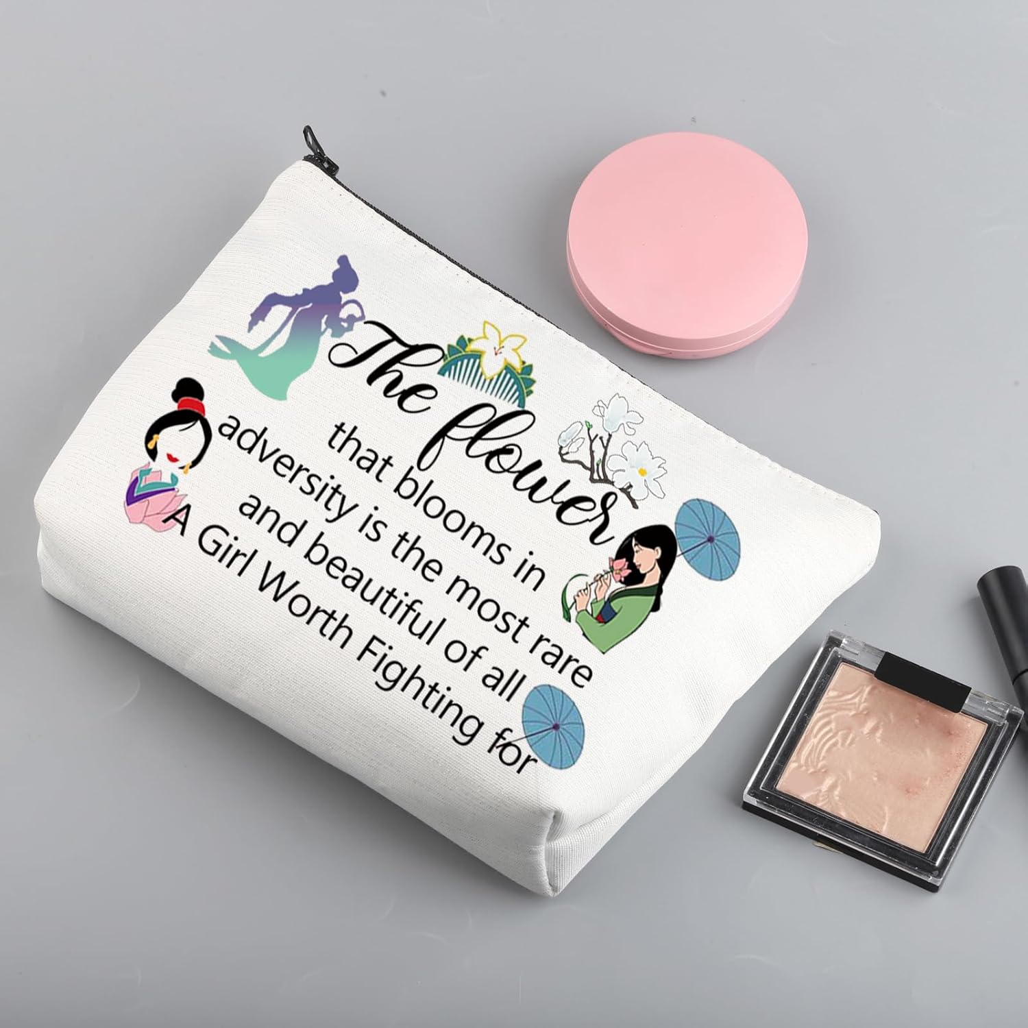 BNQL Mulans – Regalos para mujeres y niñas, bolsa de maquillaje de princesa Mulans para cosméticos, regalos para fanáticos de las flores, regalos