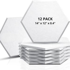Juego de 12 paneles hexagonales de absorción acústica, 12 X 14 x 0.4 pulgadas 30.5 x 35.5 x 1 cm., panel de aislamiento acústico con bordes Juego de 12 paneles hexagonales de absorción acústica, 12 X 14 x 0.4 pulgadas 30.5 x 35.5 x 1 cm., panel de aislamiento acústico con bordes
