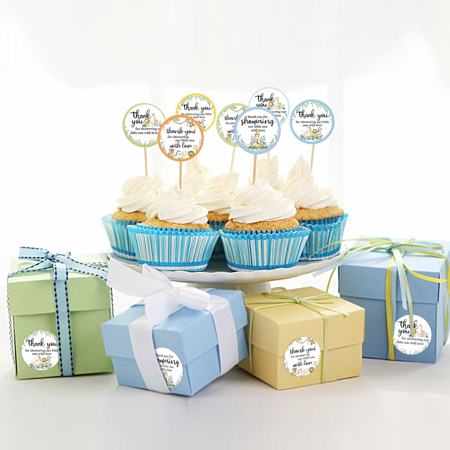 Cgvovgr Juego de 80 calcomanías de agradecimiento para baby shower de aventura en el bosque, encantadores animales del bosque para encantar