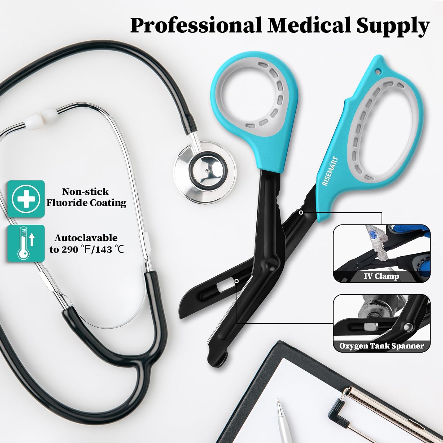 Tijeras de trauma  Tijeras médicas vendaje para enfermeras, 7.5 pulgadas, cuchillas antiadherentes recubiertas de fluoruro, tijeras de enfermería,