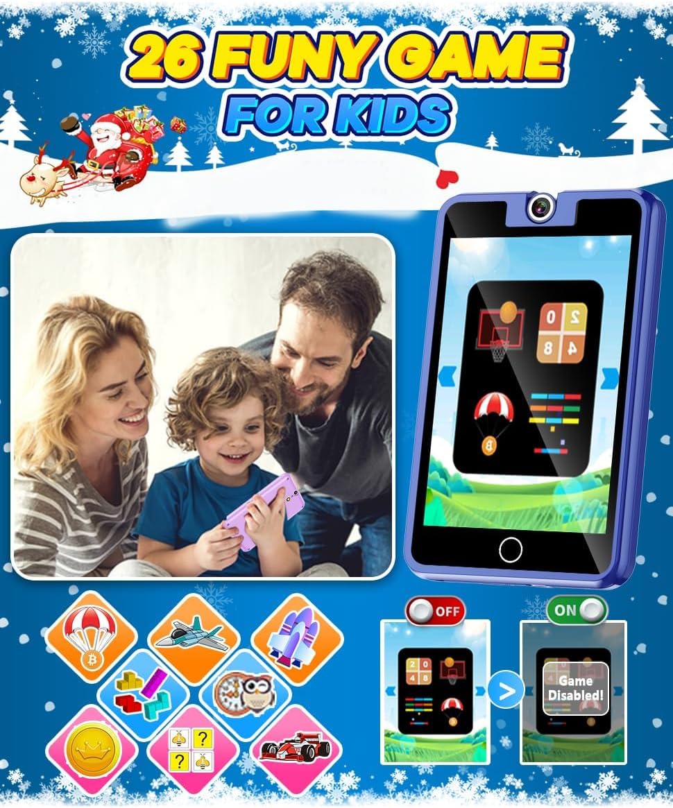 Juguetes telefónicos para niños y niñas de 3 a 8 años de edad, juguetes de aprendizaje con cámara giratoria, 28 juegos, pantalla táctil de 2.8