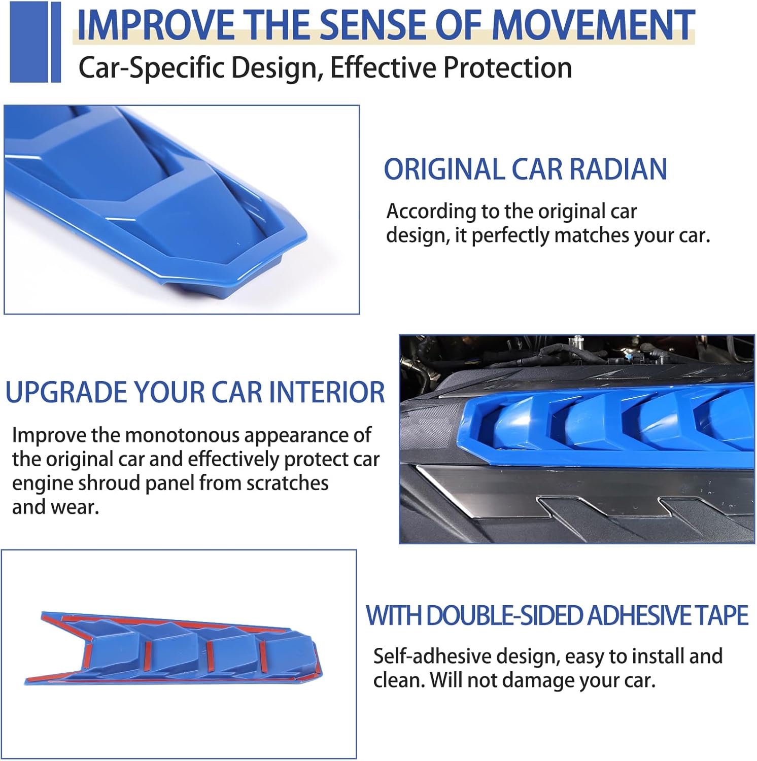 Cubierta de cubierta de motor compatible con Chevrolet Corvette C8 2020-2023, cubierta de panel de bahía de motor de plástico ABS (azul)