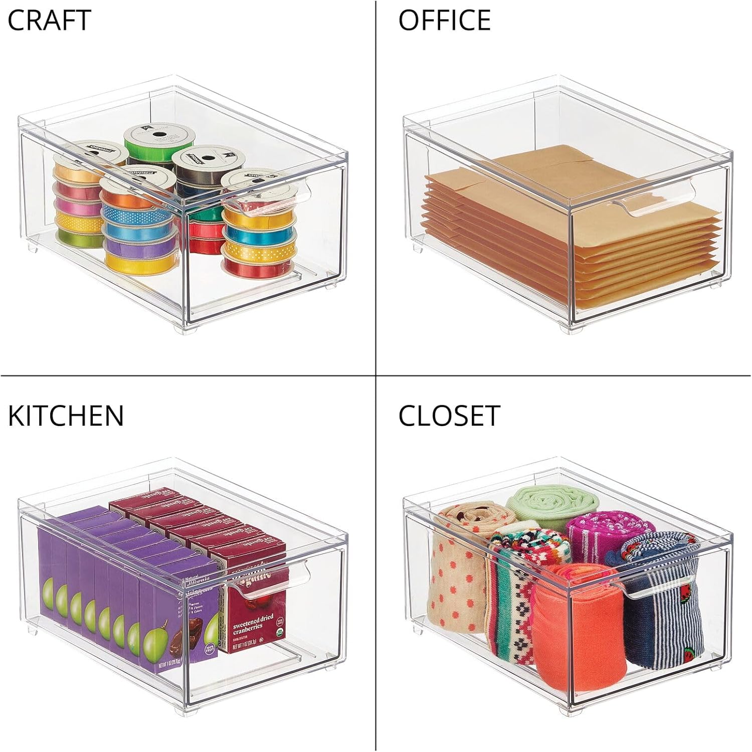 mDesign Contenedor organizador de baño de plástico con cajón extraíble, contenedor de almacenamiento delgado y apilable para accesorios de baño,
