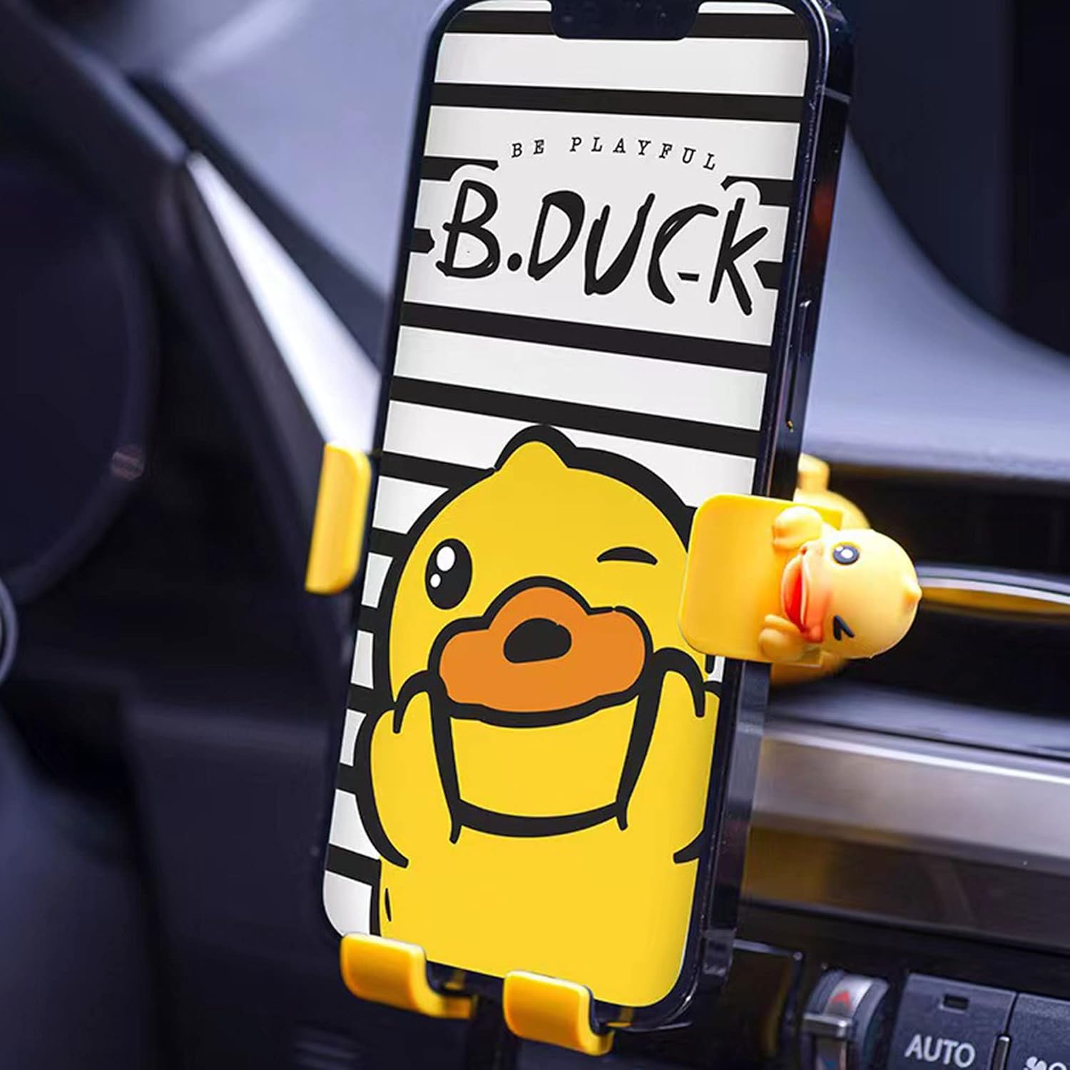 Lindo soporte de coche de ventilación de pato amarillo, bloqueo automático, soporte de teléfono por gravedad para iPhone, Android, teléfonos