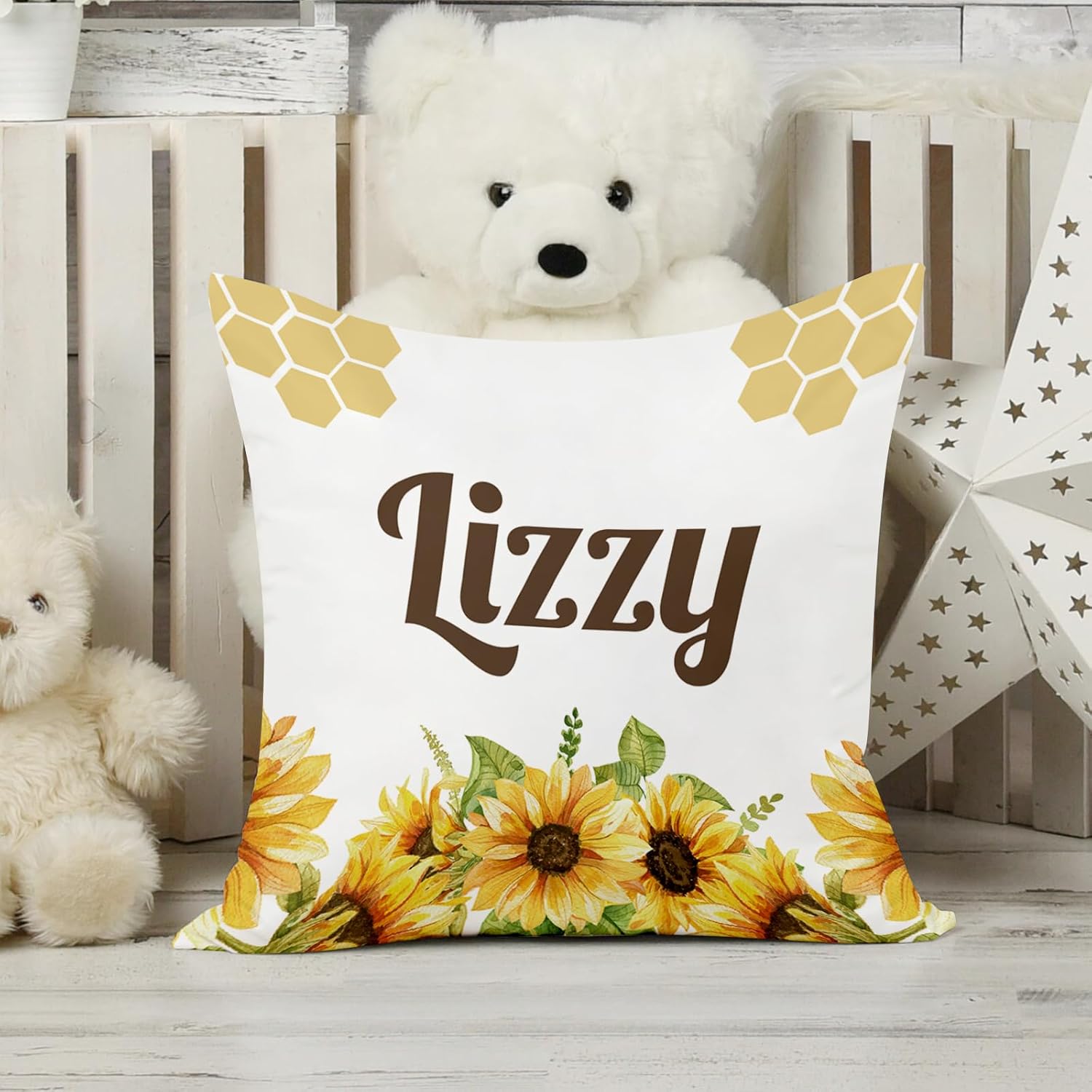Juego de ropa de cama personalizado para cuna 5 piezas de regalo personalizado con patrón de abeja con nombre, juego de ropa de cama de guardería