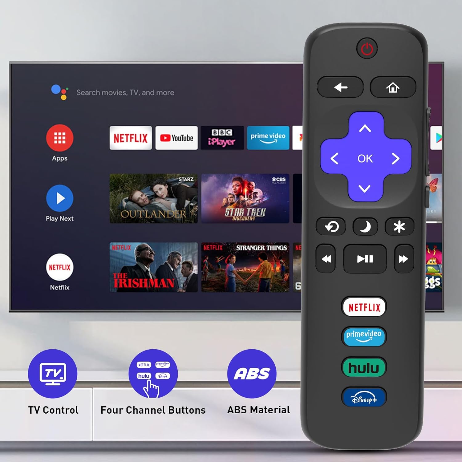 Paquete de 2 control remoto de repuesto para Roku TV, compatible con televisores inteligentes TCLHisenseOnnSharpInsigniaElementPhilips Roku Series
