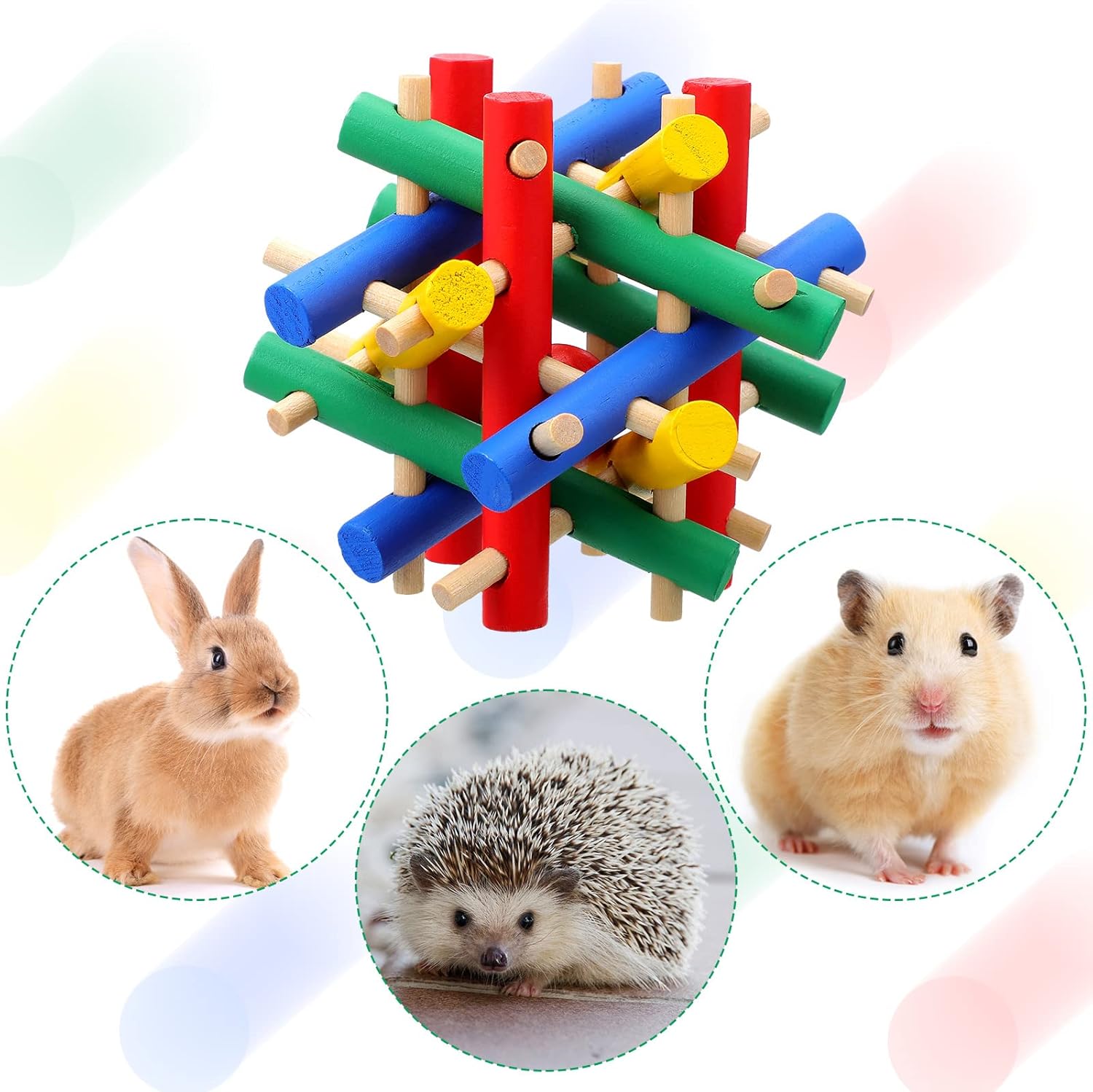 Jutom Juguete masticable de conejo de 3 piezas, juguetes de chinchilla, juguetes de madera para conejillos de indias, conejos para mascotas,