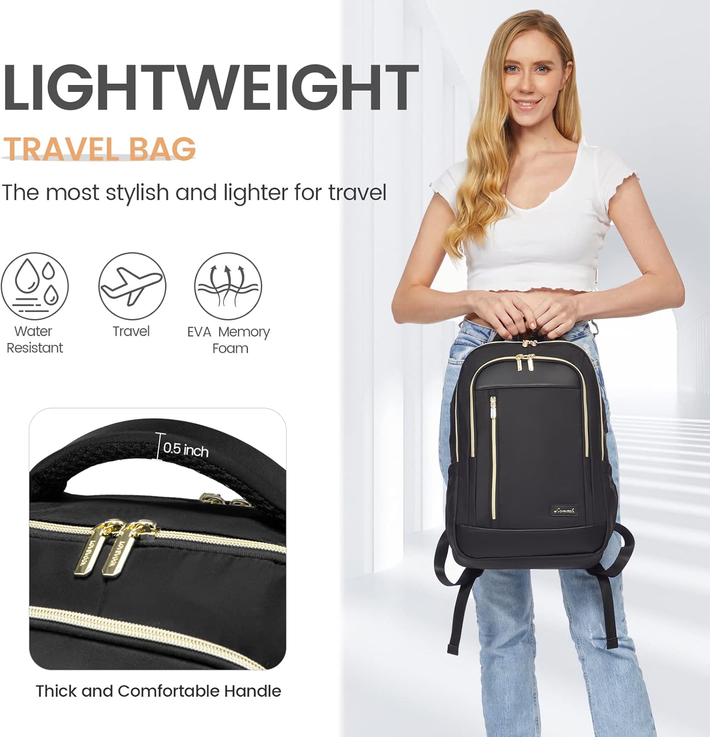 LOVEVOOK Mochila para computadora portátil para mujer, mochila para profesores, enfermeras, trabajo, viajes, mochila para computadora, Negro-1,