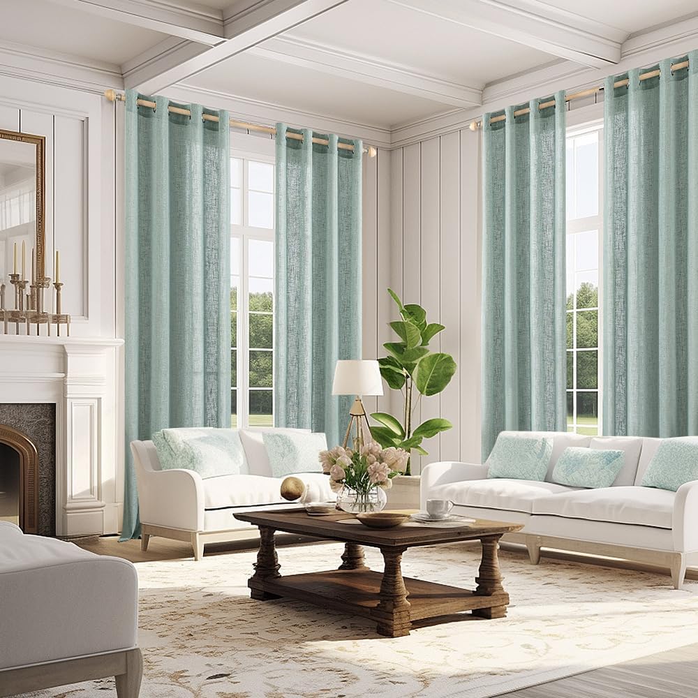 MIULEE Cortinas de lino aguamarina de 72 pulgadas de largo para dormitorio, sala de estar, cortinas de ventana con textura de lino suave y grueso,