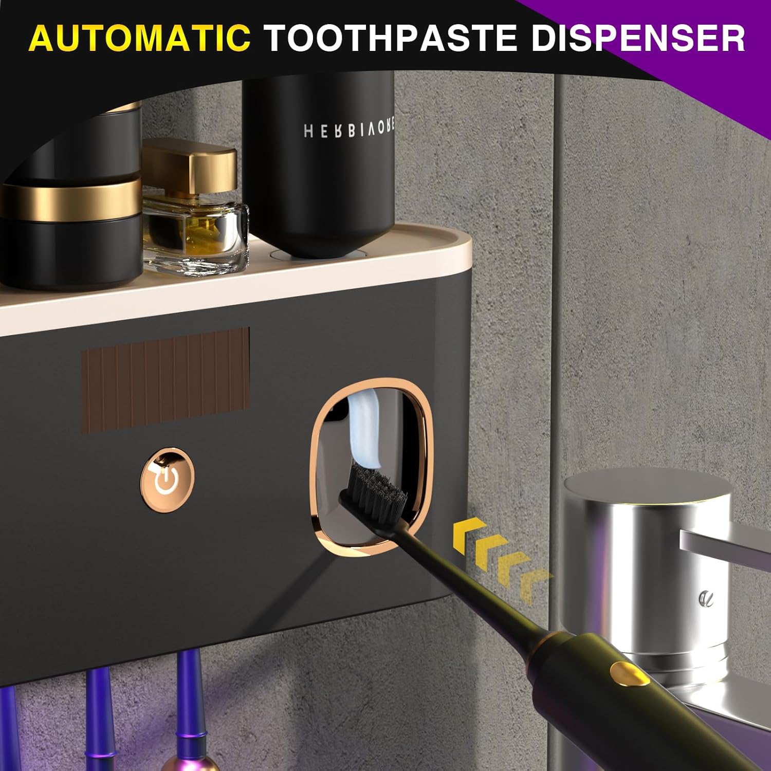 Porta cepillos de dientes para baños con desinfectante de cepillos de dientes UV, soporte para cepillos de dientes montado en la pared con