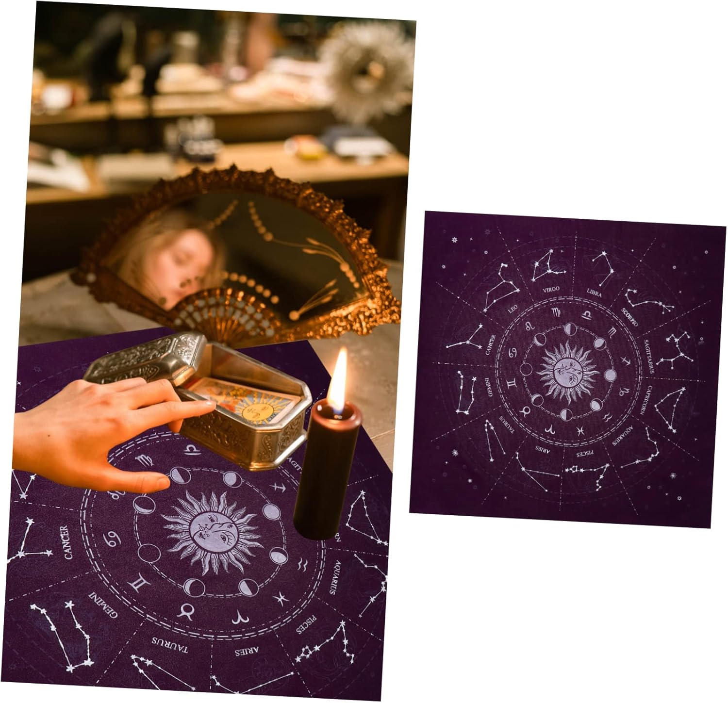 SAFIGLE Tapiz de Adivinación Tarob Constelación, Tapiz de Fase Lunar, Tapiz de Tarot, Camino de Mesa de Tarot, Paño de Altar Pagano, Tarot, Tela de