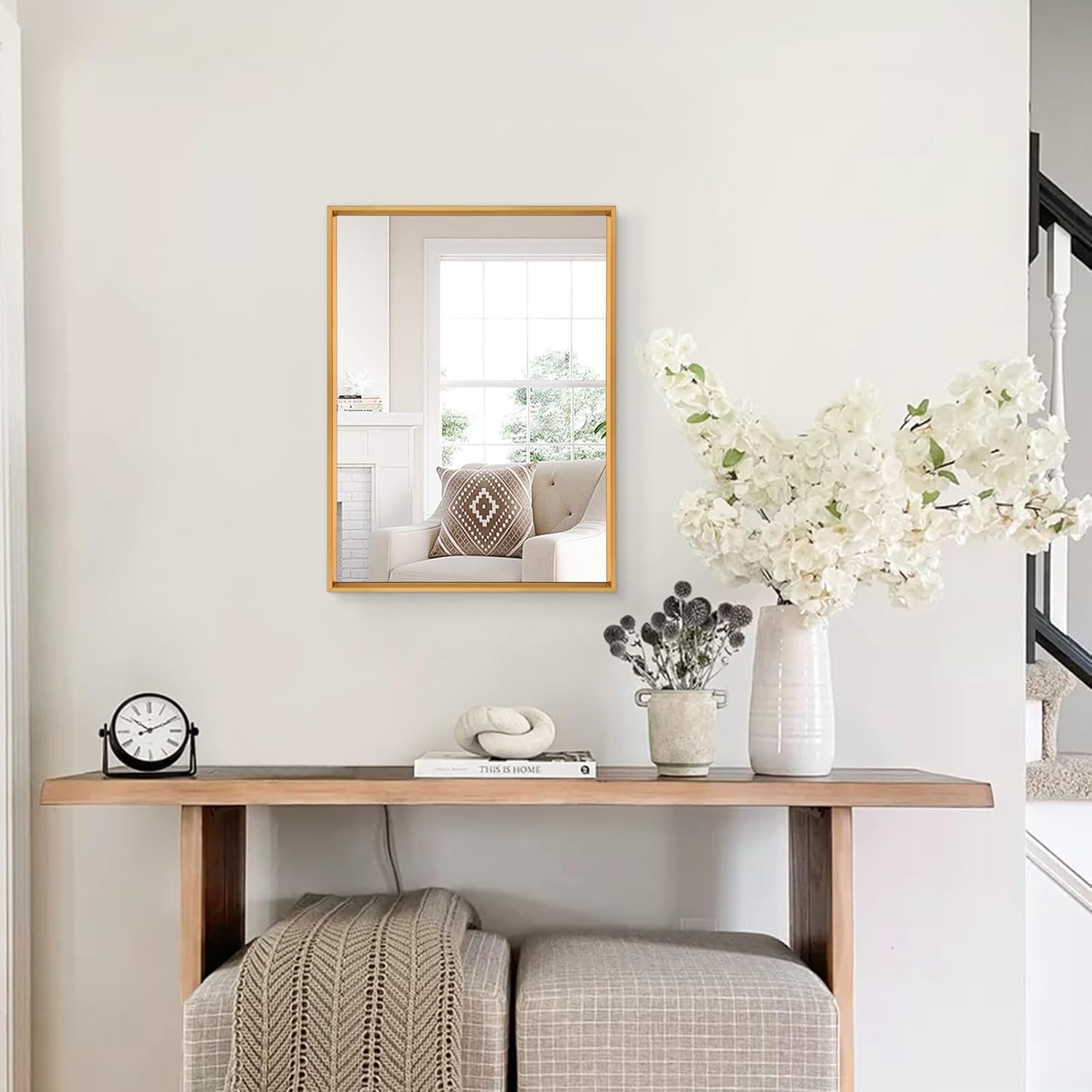 AAZZKANG Espejo de pared rectangular con marco de metal, espejo colgante decorativo para baño, dormitorio, sala de estar, entrada del hogar