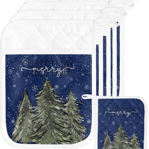 Forest Snow Tree – Juego de 4 soportes para ollas para cocina, antideslizante y aislamiento térmico, juego de agarraderas de tela de toalla con Forest Snow Tree – Juego de 4 soportes para ollas para cocina, antideslizante y aislamiento térmico, juego de agarraderas de tela de toalla con