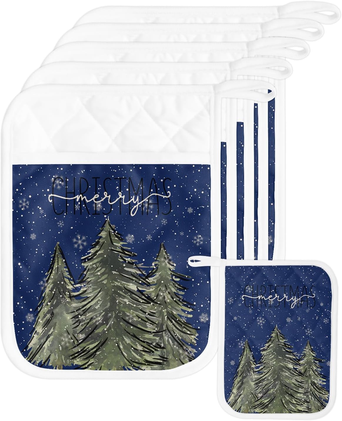 Forest Snow Tree – Juego de 4 soportes para ollas para cocina, antideslizante y aislamiento térmico, juego de agarraderas de tela de toalla con