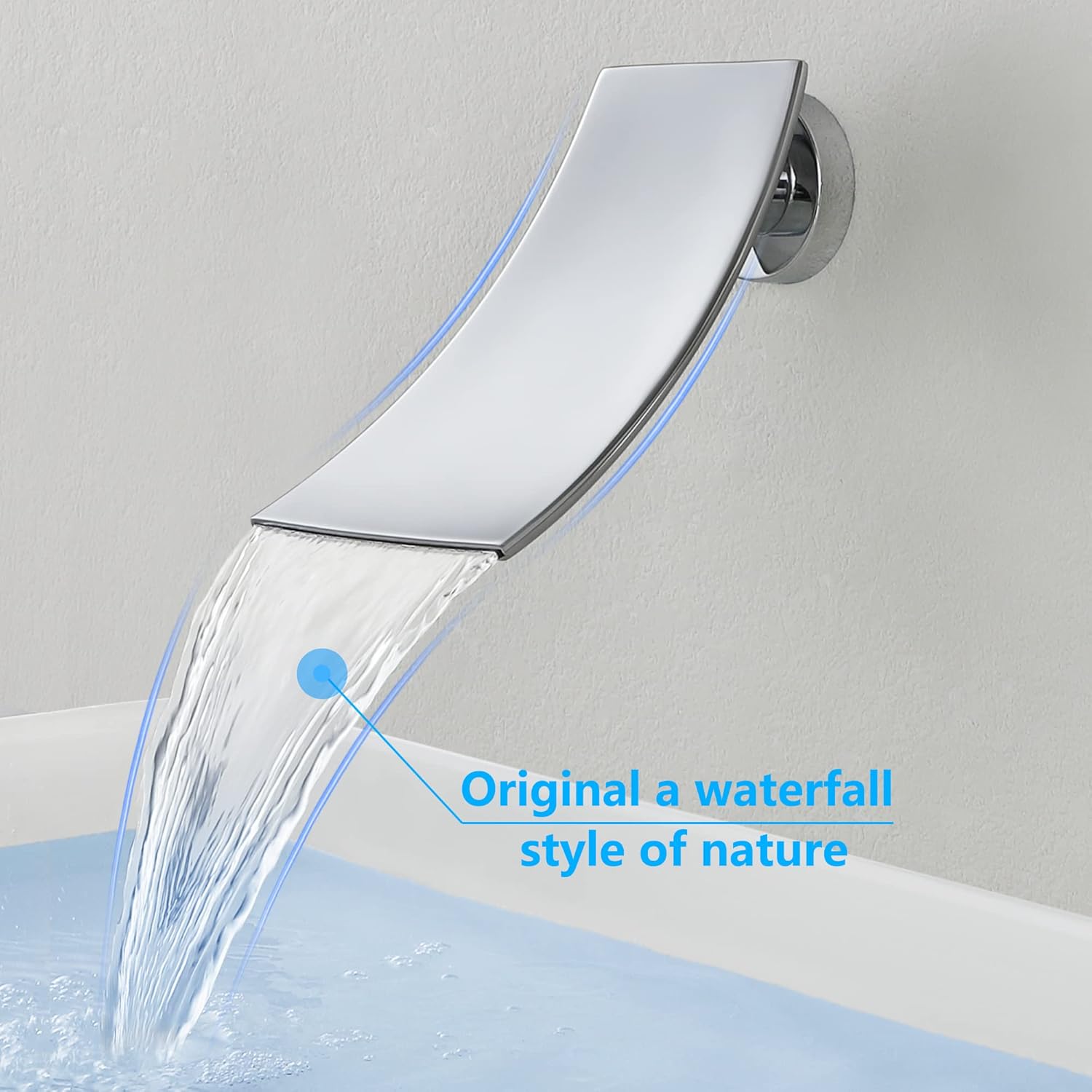SKOWLL Grifo de baño de montaje en pared, cascada, grifo de lavabo, manija única, cromo pulido