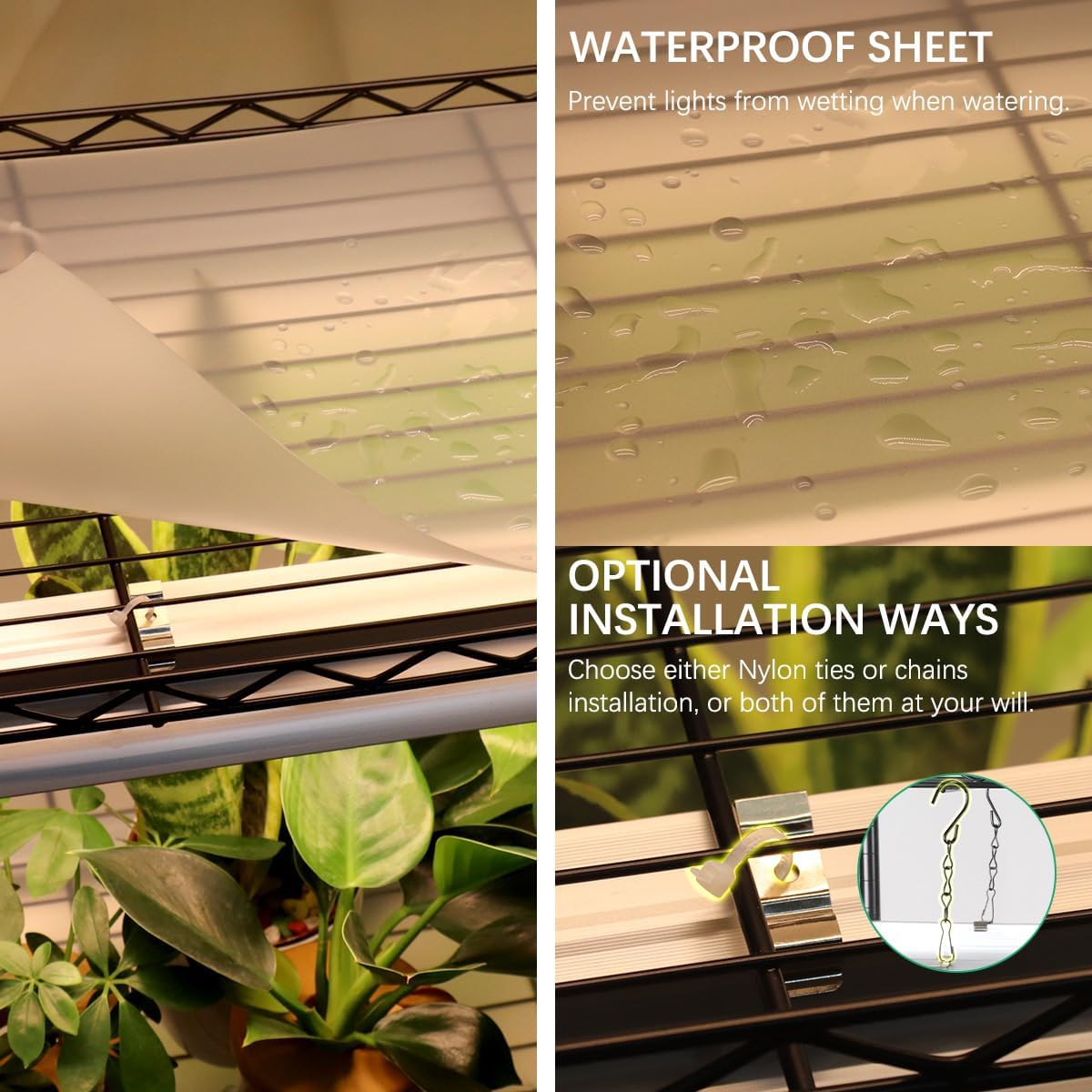 BreeRainz Estante para plantas con luces de crecimiento, soporte de metal de 4 niveles con capacidad de 90 libras para cada estante, longitud de