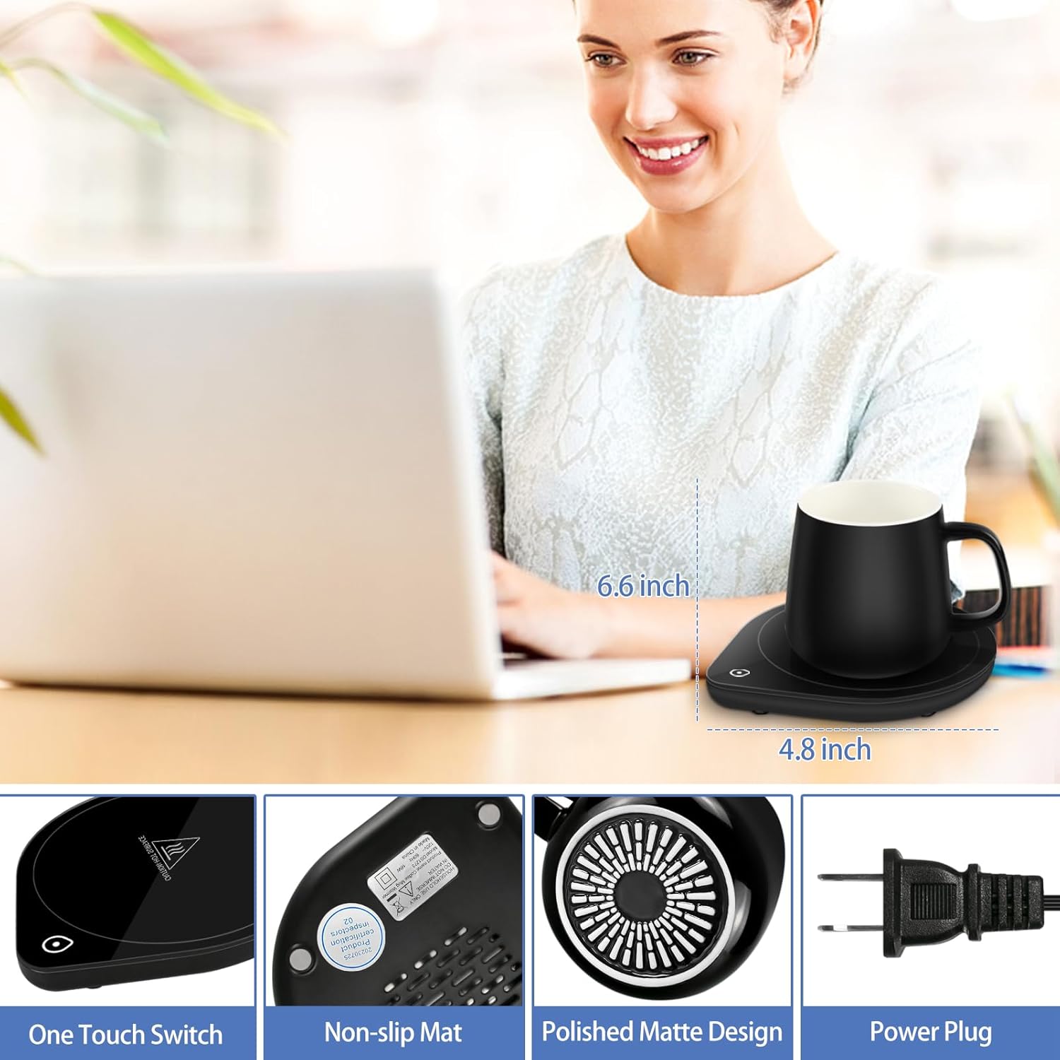 Calentador de tazas de café con juego de tazas calentador eléctrico de tazas para hombre para escritorio y oficina, regalos para amantes del café