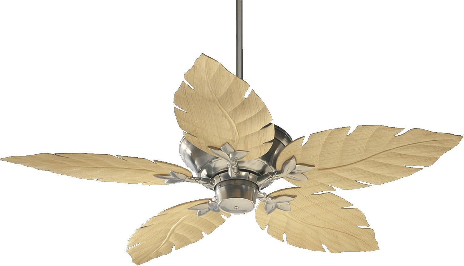 Quorum International 135525-65 Monaco Ventilador de techo para patio con aspas decorativas de ABS de arce, 52 pulgadas, acabado de níquel satinado