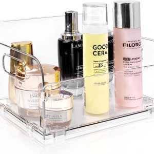 Contenedores organizadores de acrílico, organizador de cosméticos de plástico transparente, contenedor rectangular de almacenamiento de maquillaje y Contenedores organizadores de acrílico, organizador de cosméticos de plástico transparente, contenedor rectangular de almacenamiento de maquillaje y