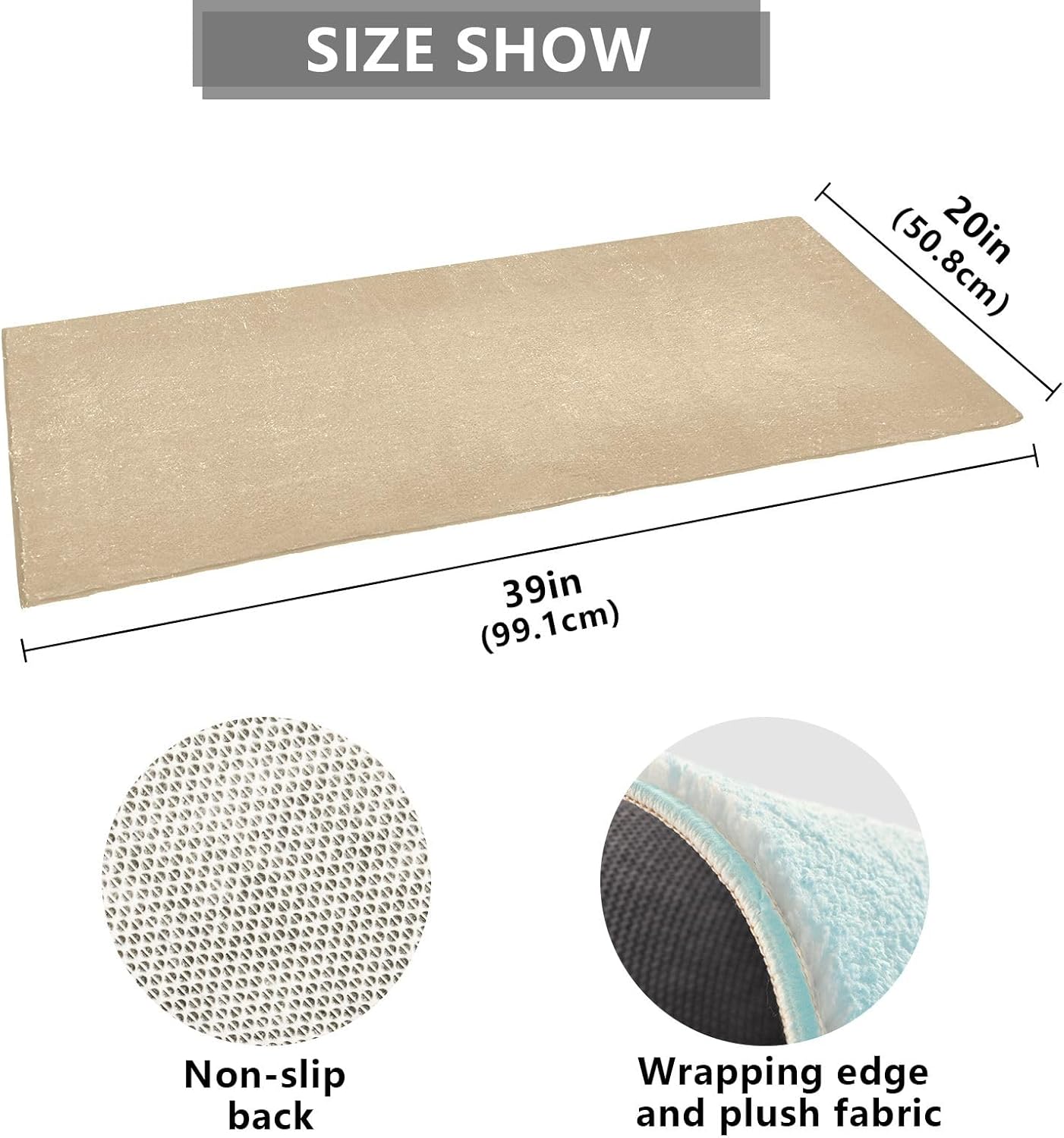 Joisal Pale Ocre – Tapetes de baño de felpa, absorbentes, antideslizantes, con parte trasera de goma, lavables, 39 x 20 pulgadas