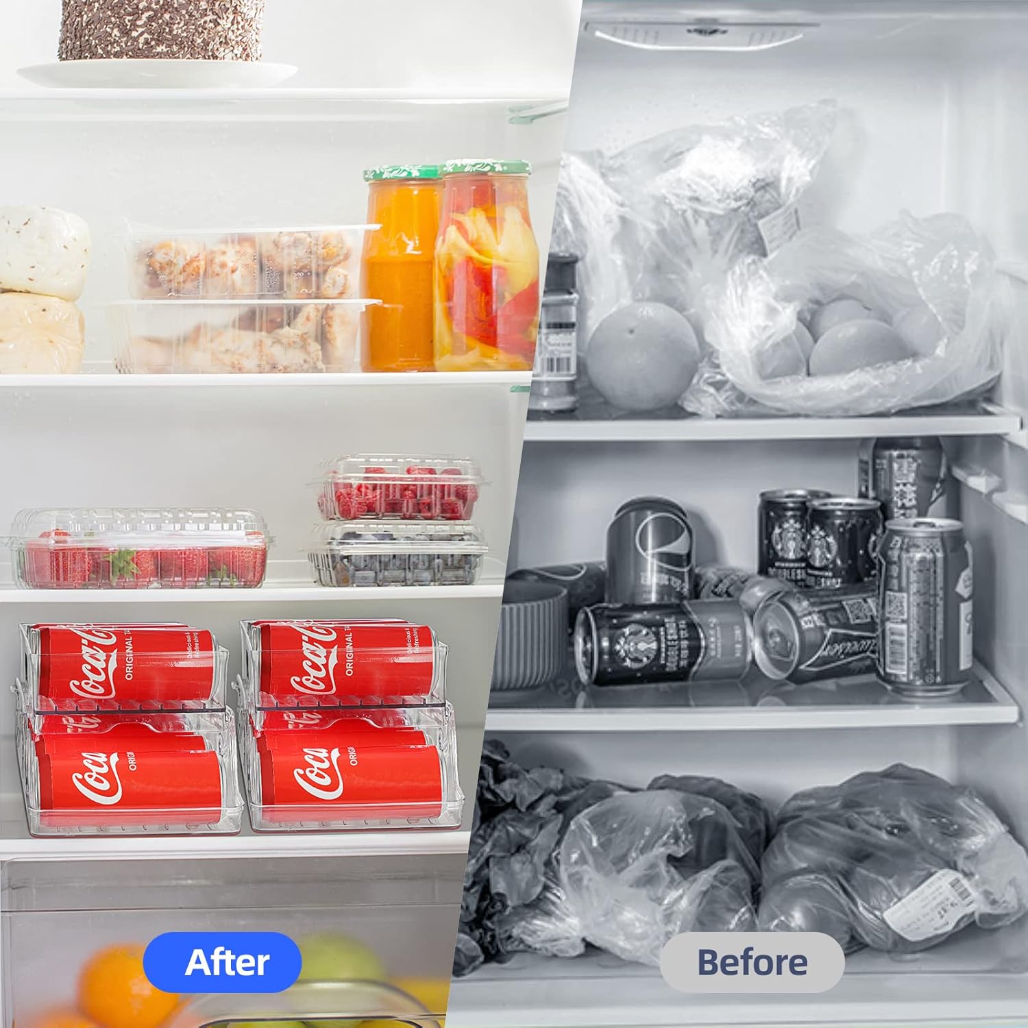 Organizador plegable de latas de soda para refrigerador, dispensador de latas de bebidas para refrigerador, contenedor de plástico transparente para