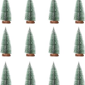 12 piezas de mini árboles artificiales de nieve de sisal de Navidad de pino en miniatura con base de madera, botella, cepillo, árboles de Navidad 12 piezas de mini árboles artificiales de nieve de sisal de Navidad de pino en miniatura con base de madera, botella, cepillo, árboles de Navidad