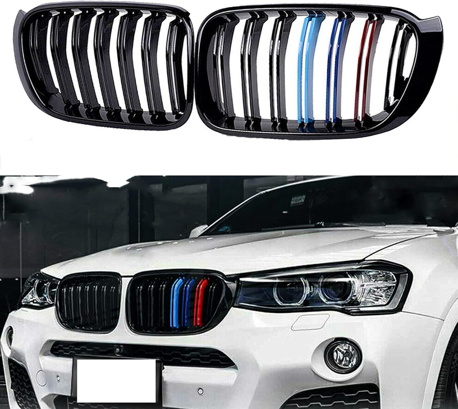 XOPIYAO F25 F26 Grill M Color Gloss Black, Rejilla frontal ABS Negro Brillante Compatible con 2014-2018 X3 F25 X4 F26, juego de 2 láminas dobles