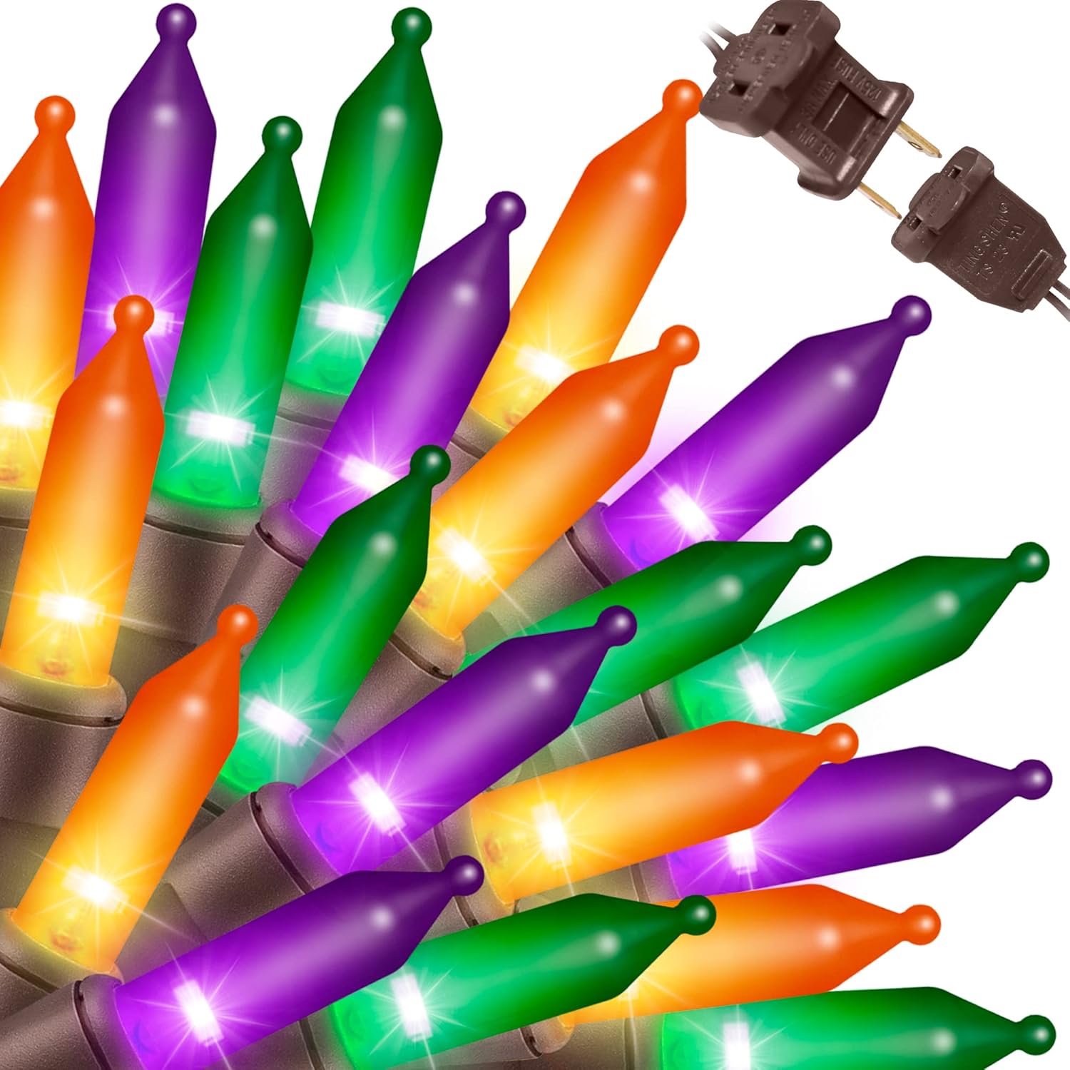 Juego de luces de Halloween superbrillantes extensibles, naranjas, moradas y verdes, 150 luces, 31.9 pies, con certificación UL, juego de mini luces