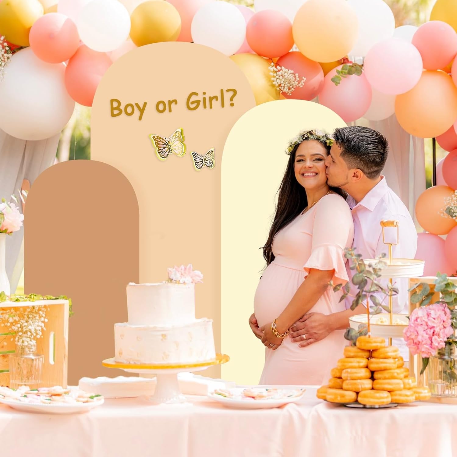 3 fundas de tela de elastano elástica beige ajustadas para arco de boda (4, 5 pies, 6 pies), cubierta de fondo redonda con arco Chiara para fiesta