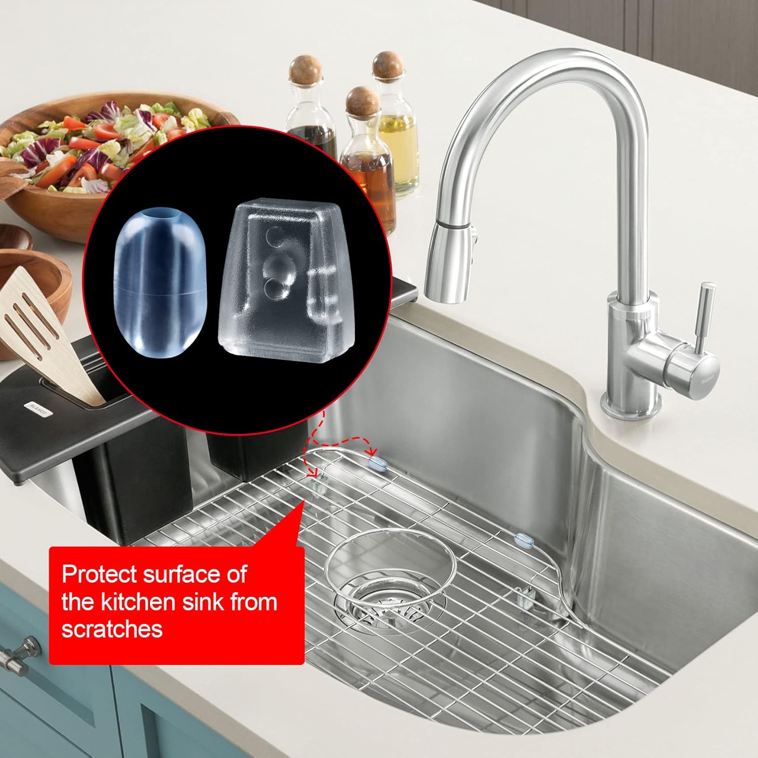 OIIKI 24 patas de goma para fregadero de cocina, incluyendo 12 pies protectores de plástico transparente para fregadero y 12 clips de abrazadera de