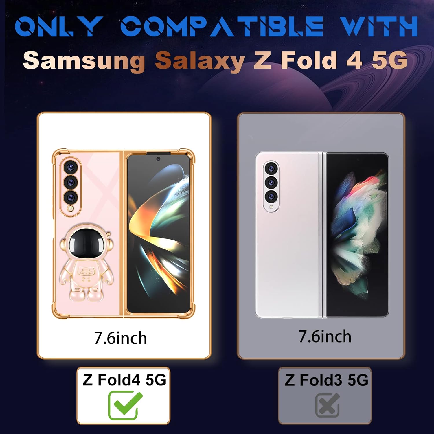 Coralogo Funda para Samsung Galaxy Z Fold 4, diseño de astronauta linda para mujeres y niñas, con soporte oculto de astronauta, diseño 6D para