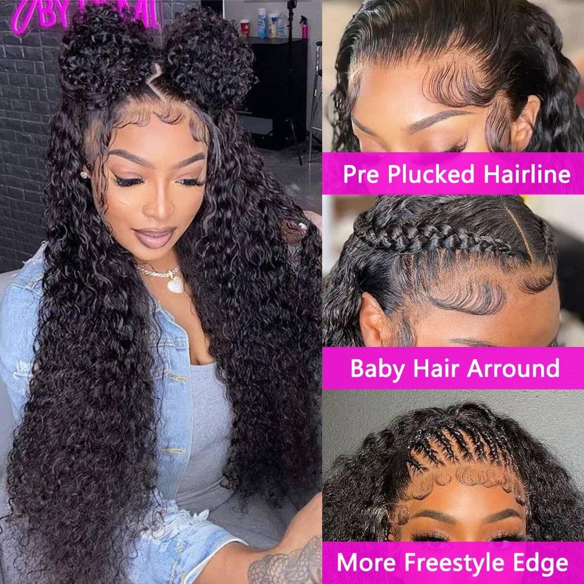 NANTLIY Pelucas de cabello humano brasileño ondulado con encaje frontal de 13 x 4 pulgadas, prearrancado, densidad del 180%, para mujeres negras,