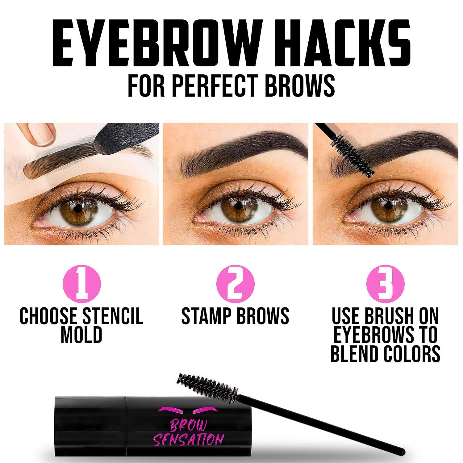 Kit de sellos para cejas, impermeable, fácil de usar, kit de plantillas para cejas de aspecto natural, con bolsa de viaje y dos tubos de tamaño